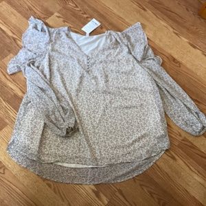 Fetch & Co Flutter Sleeve Over Cold Shoulder Long Sleeve V Neck Blouse 3X